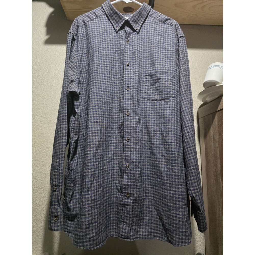 Rowm Blue Brown Plaid Long Sleeve Shirt Men's Size 2X Tall